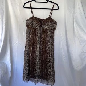 Nicole Miller Silk Metallic Spaghetti Strap Leopard Padded Baby Doll Dress Sz 12